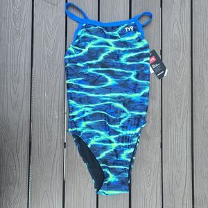 TYR Durafast Elite Women's Lambent Diomondfit Blue/green 1 Pc Swim Sz 30 New